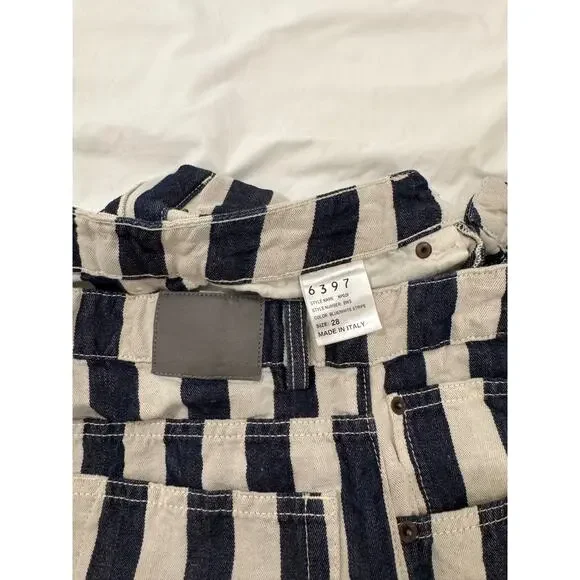 6397 Blue & White Striped Cropped Denim Pants Shorty Women's 28 Italian Nautical - Picture 10 of 15
